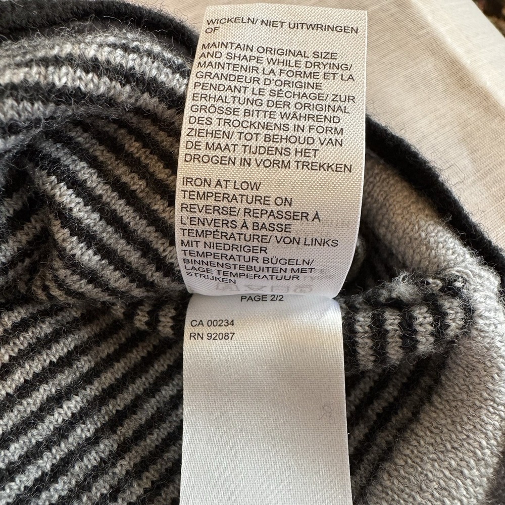 Saks Fifth Striped Gray Tan Sweater Extra Fine Merino Wool Pullover Crewneck Med - Picture 7 of 9